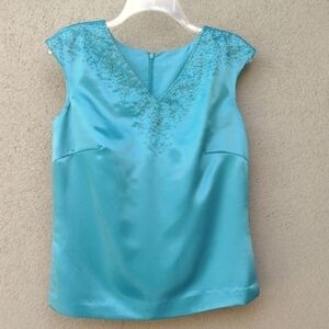 Timeless Beauty Turquoise Sleeveless Top with Embellished Neckline 6